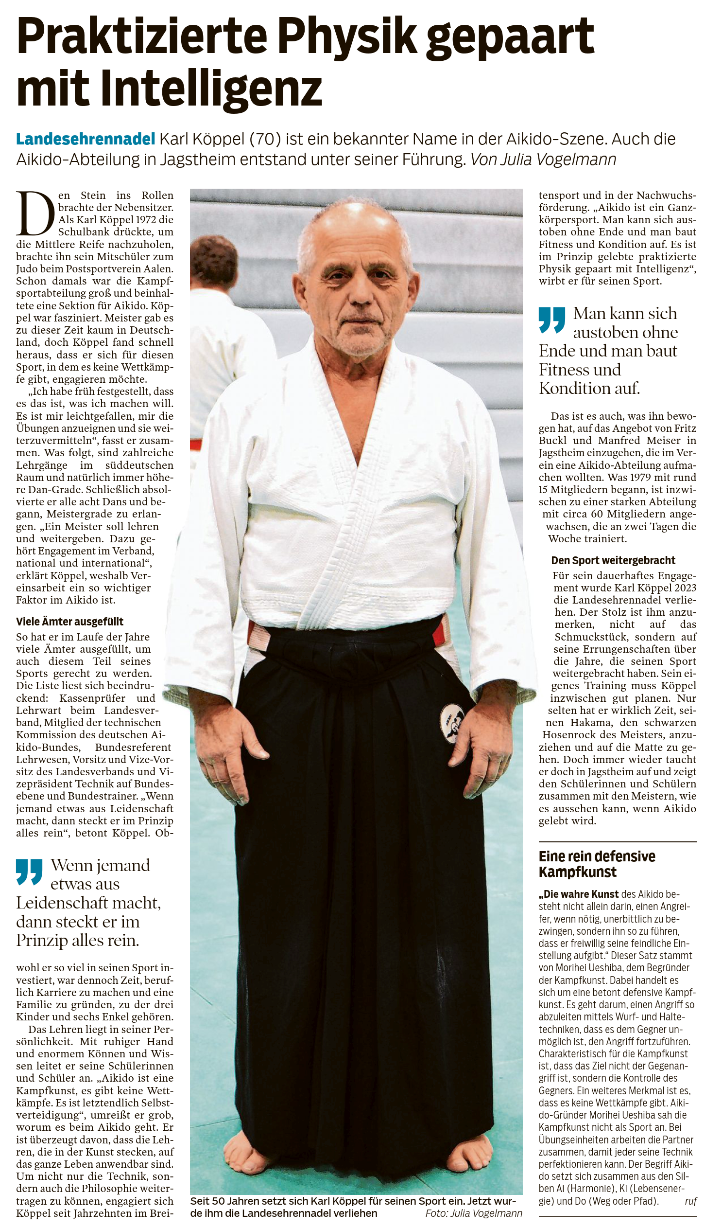 Artikel des Hohenloher Tagblatts vom 13.01.2024, Interview mit Karl Köppel